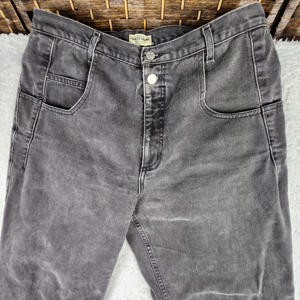 VTG Guess Jeans Mens 36 Faded Black Relaxed Tapered 2 Button Denim USA 90s 39075 - Picture 4 of 11
